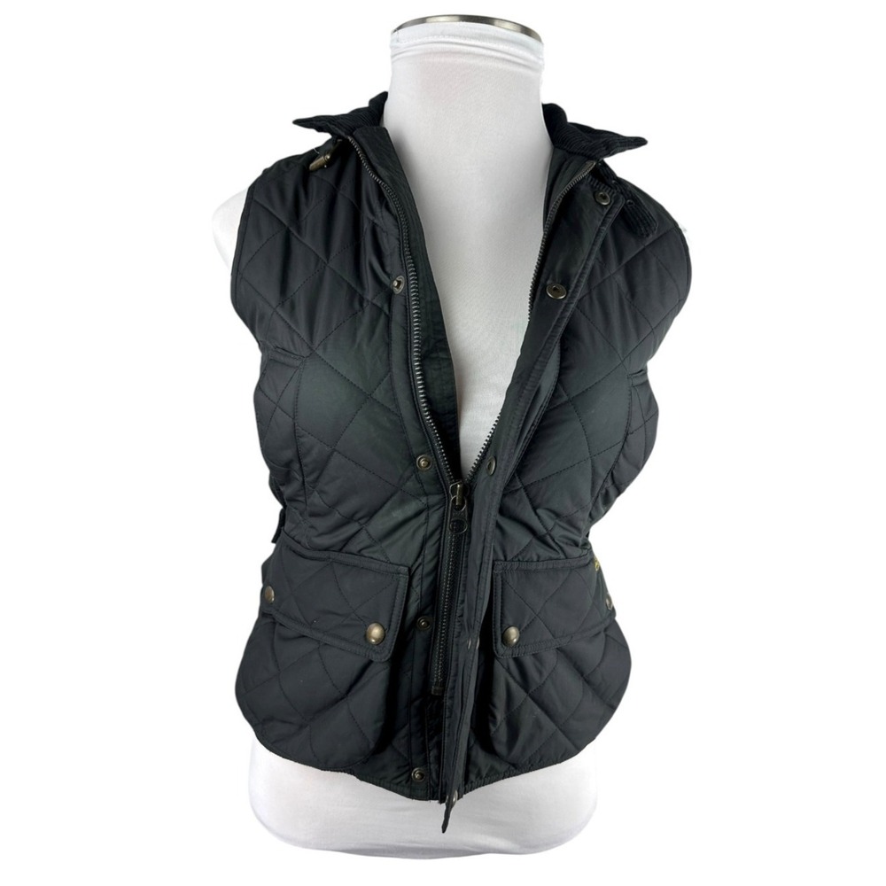 Polo Ralph Lauren Diamond Quilted Vest XS Black Full Zip Corduroy Collar Belt - Picture 14 of 16